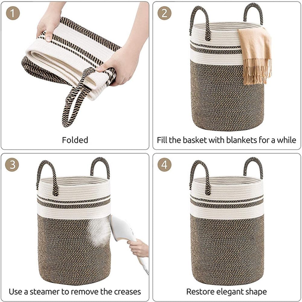 Cesto portabiancheria in corda di cotone, 46 cm di larghezza x 61 cm di altezza, per giocattoli/panni sporchi, organizer decorativo alto per camera da letto, cameretta dei bambini