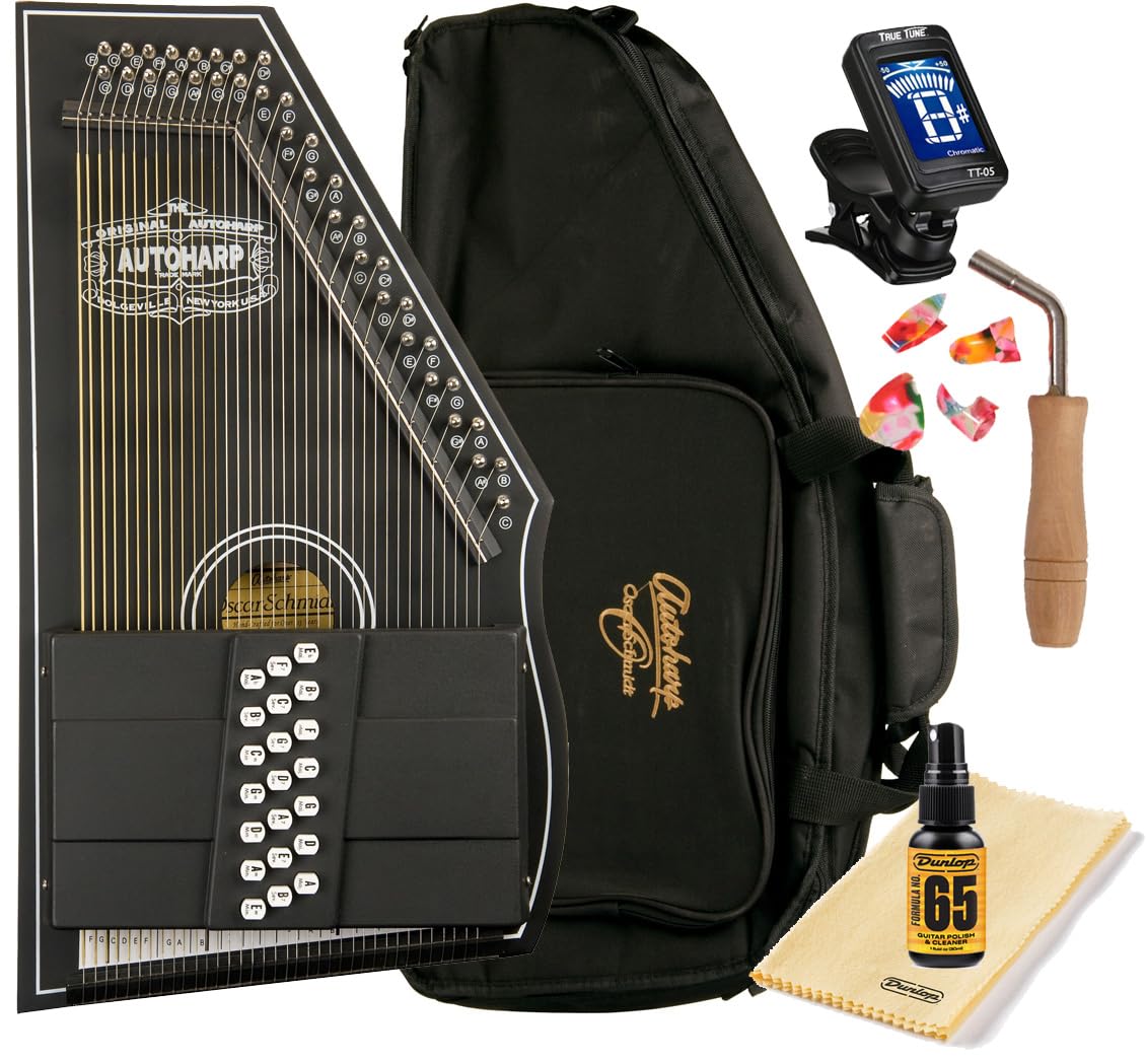 Oscar Schmidt OS73C 1930's Reissue 21 Chord Autoharp Gig Bag Bundle - Satin Black