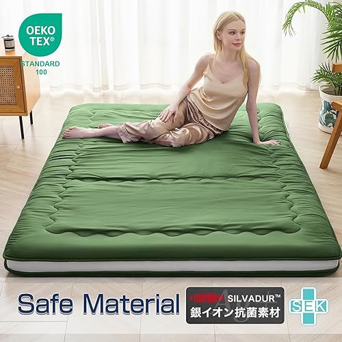 Miniatura 5 de Syalife Colchón de futón japonés tamaño individual, 4 pulgadas de grosor, plegable y portátil, relleno de espuma 32D tradicional Shikibuton, diseño