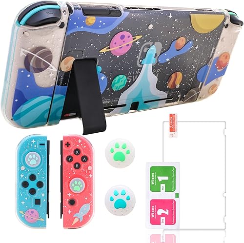 Vista 5 de ECHZOVE Funda para Nintendo Switch con purpurina – Carcasa protectora acoplable con protector de pantalla y agarres de pulgar de Animal Crossing