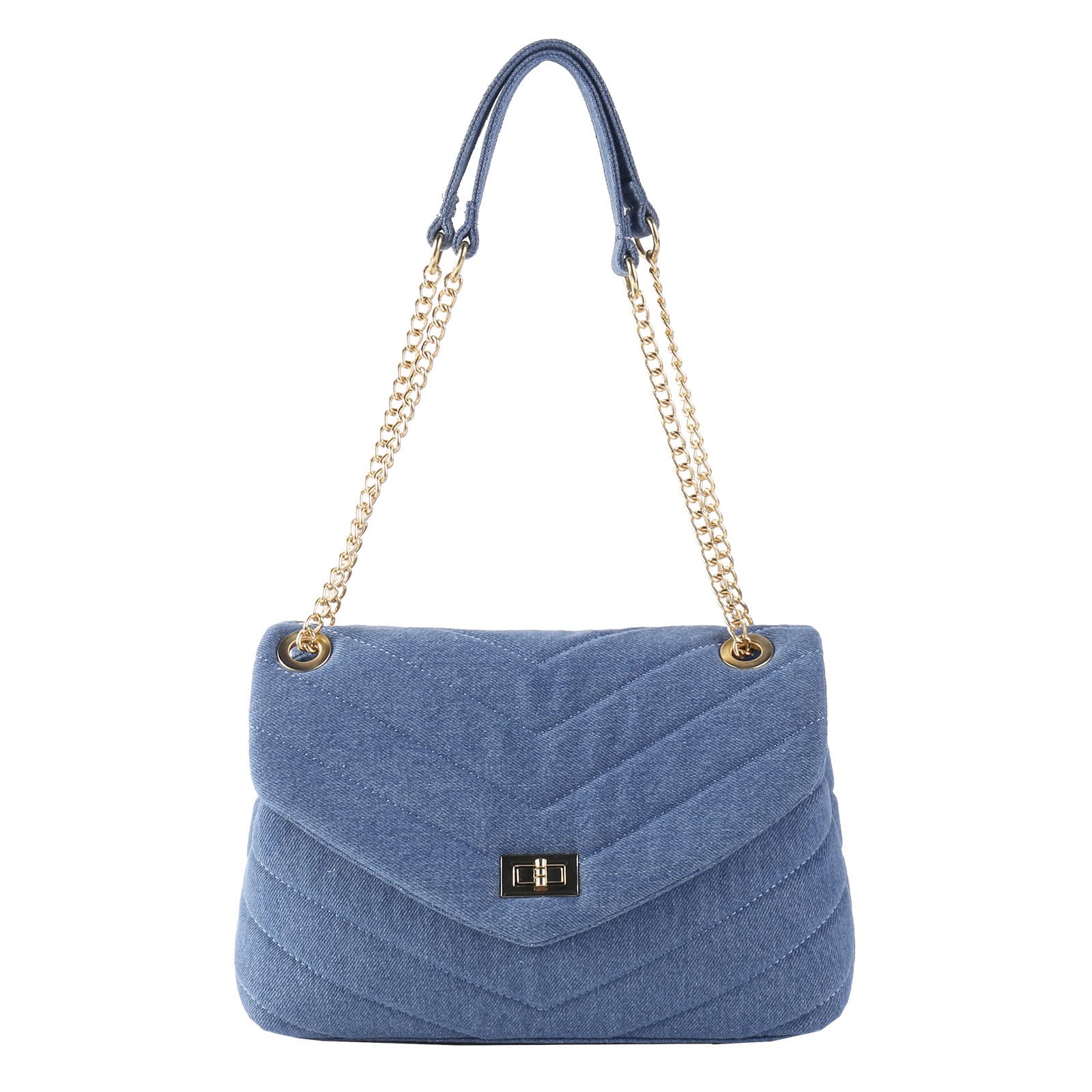 LMKIDS Quilted Crossbody Bags for Women Denim Shoulder Bag with Flap