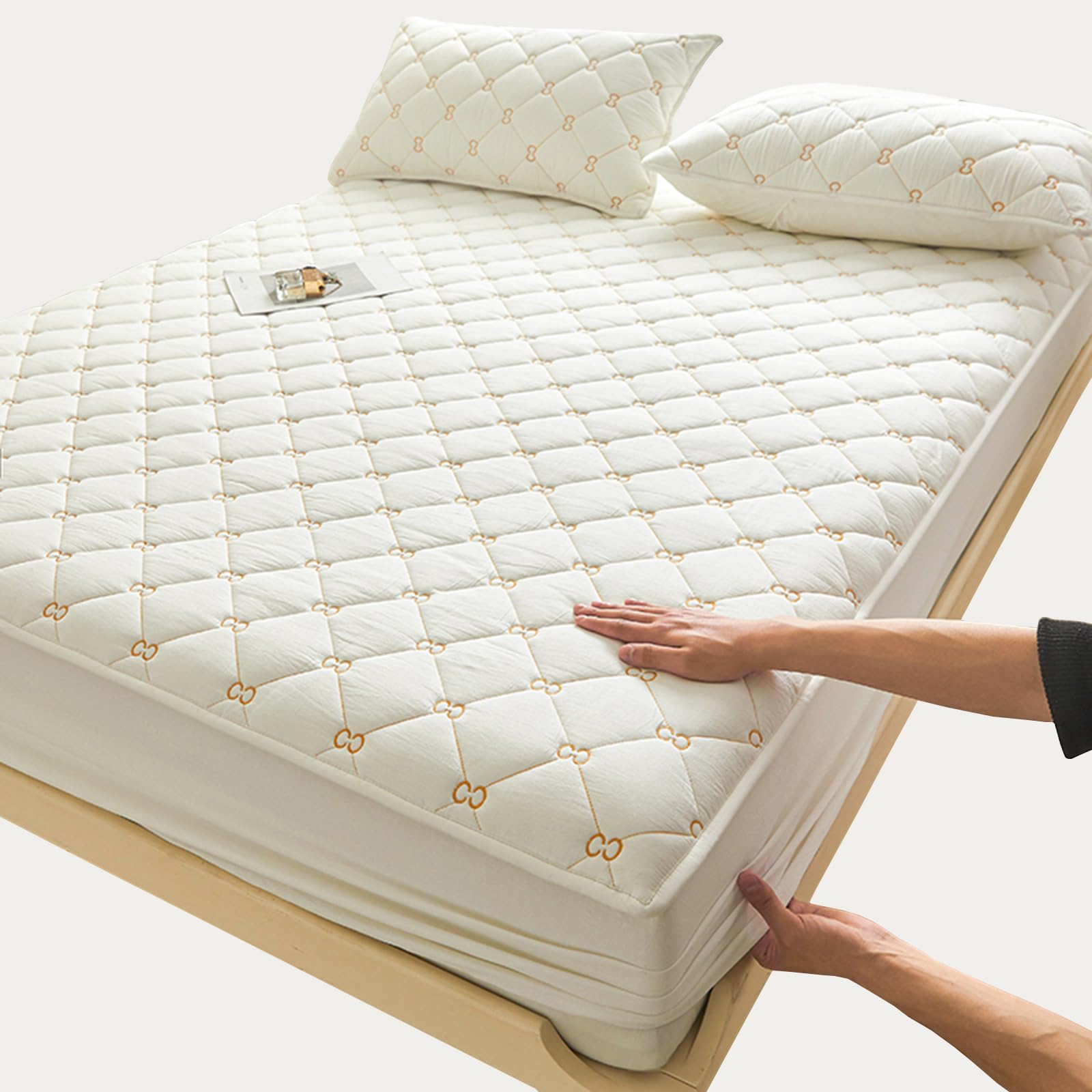 Alèse Protege Matelas 160x190/200 Bonnet 30cm Protégé/Protège Matelas 2 Personnes 70x140,80x200,140x190/200 Surmatelas Matelasse,Broderie,Respirant,Lavable,Coton,Housse/Couvre Matelas (90x190cm,White)