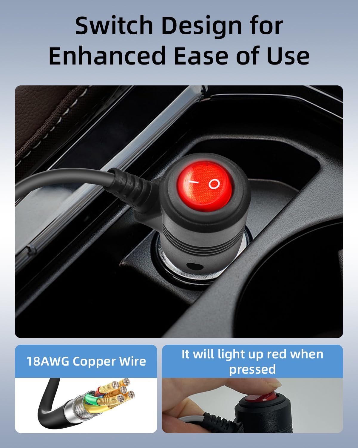 18AWG 12-24V Star//Link Mini DC Power Cable with Red On/Off Switch, Cigarette Lighter to 5.5x2.1mm DC Waterproof Plug Power Cord for Car, Truck, RV, Marine （ 3M/10FT） image 2