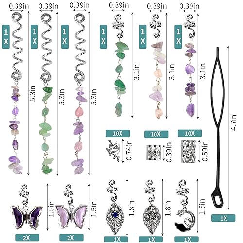 Miniatura 10 de Qingchuang 241 piezas de joyas para el cabello para trenzas, rastas de metal dorado y plateado, conchas de imitación de madera, puños ajustables,