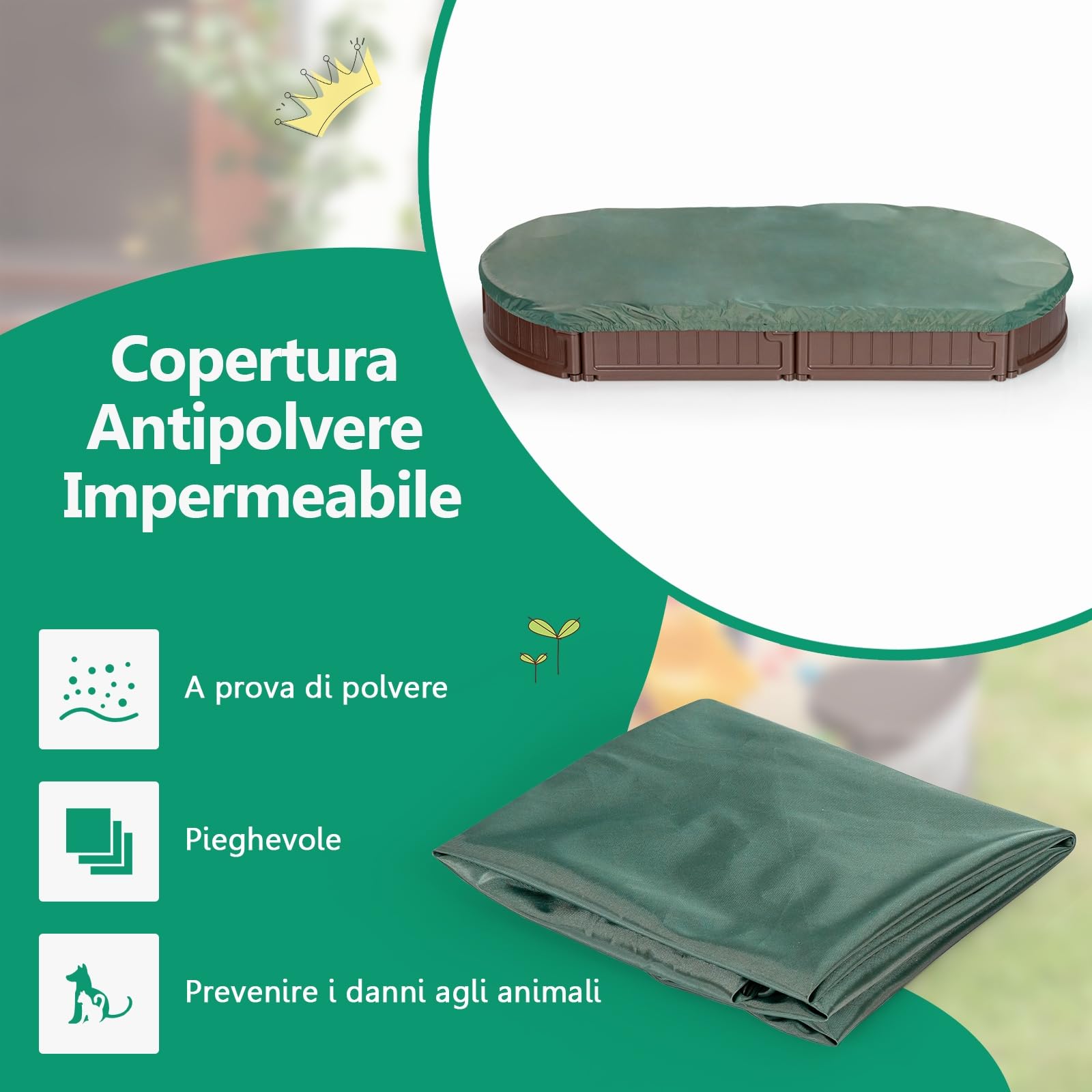 GYMAX Sabbiera per Bambini, Sabbiera con 4 Sedili Staccabili, Sabbiera con Coperchio Impermeabile e Antipolvere, 183 x 105 x 21cm, per Bambini di 3 Anni e più, per Piscina & Giardino, Marrone