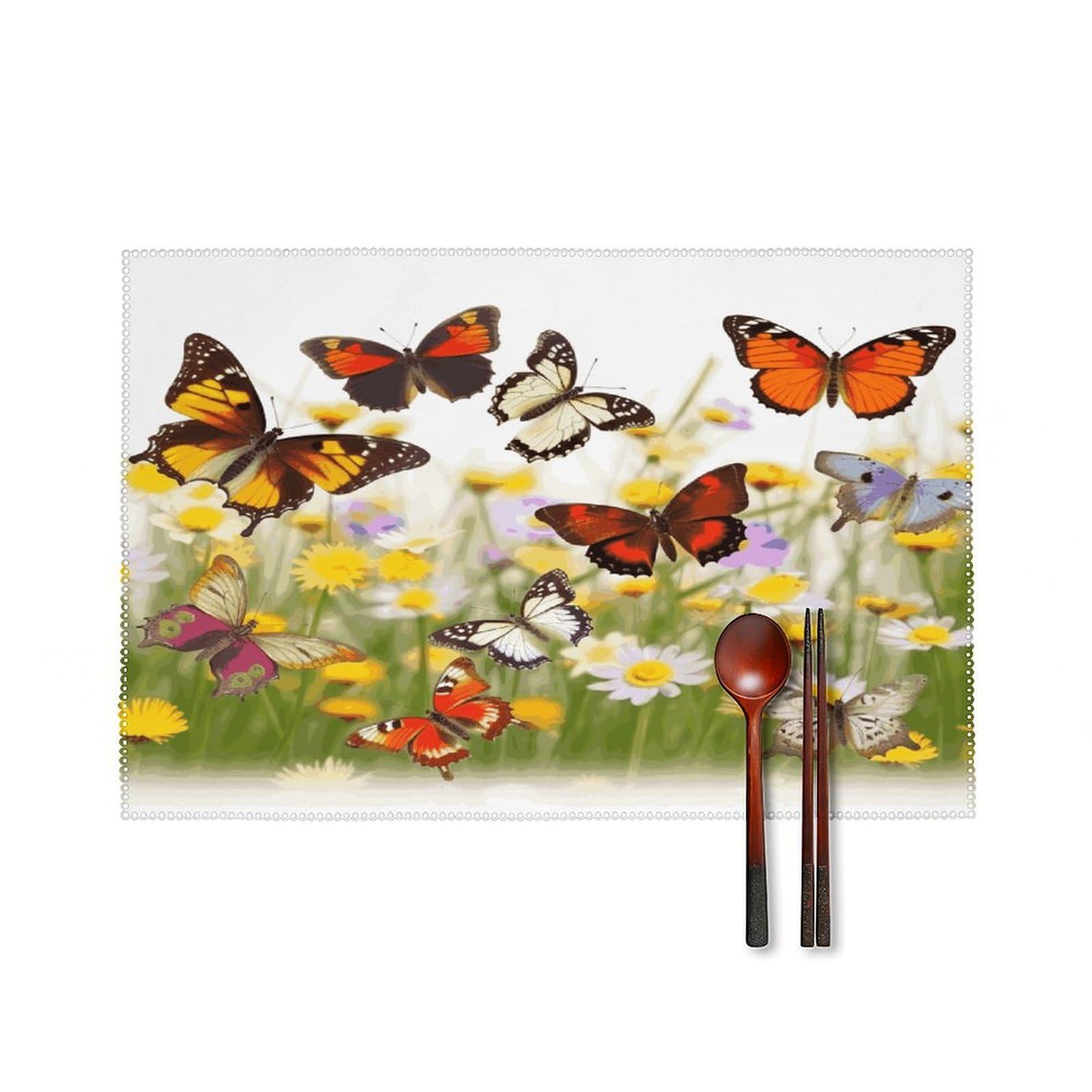Btcowzrv Style Group Of Butterflies Canvas Placemats Set Of 6, Wipeable Washable Place Mats For Indoor & Outdoor, Table Mat Decor For Kitchen Dining Party