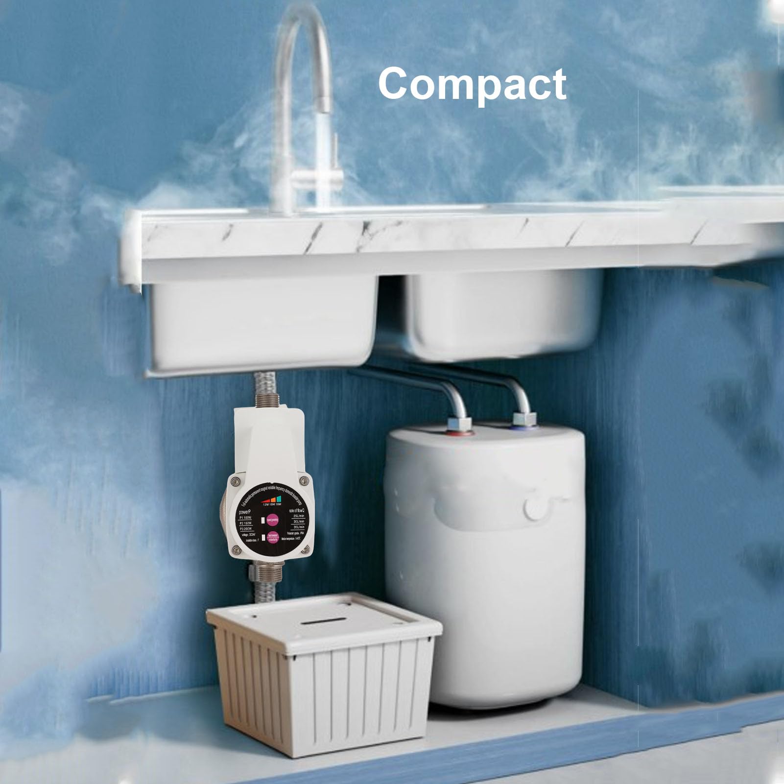 Weytoll Pompa di aumento della pressione dell'acqua, automatica, silenziosa, motore brushless a 3 velocità per rubinetti, servizi igienici, caldaie e docce (spina europea)