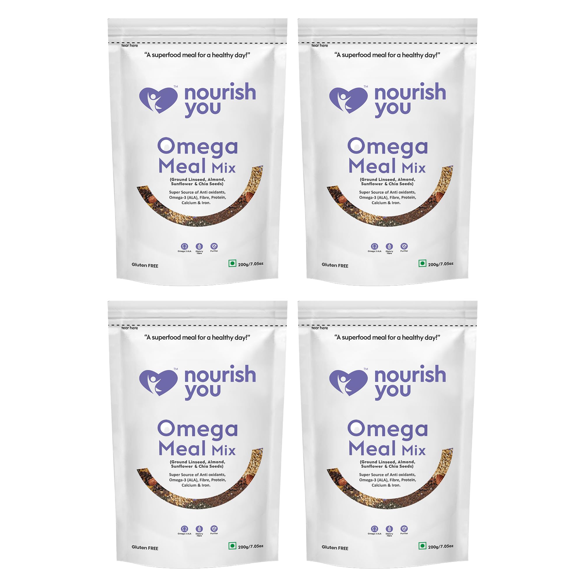 Nourish You Omega Meal Mix 200g | Omega 3 Rich Superfood Seed Mix with Ground Flaxseed, Chia Seeds, Almonds & Sunflower Seeds | High Fibre Plant Protein | Gluten Free Healthy Meal Booster | pack of 5 — Amazon image 9