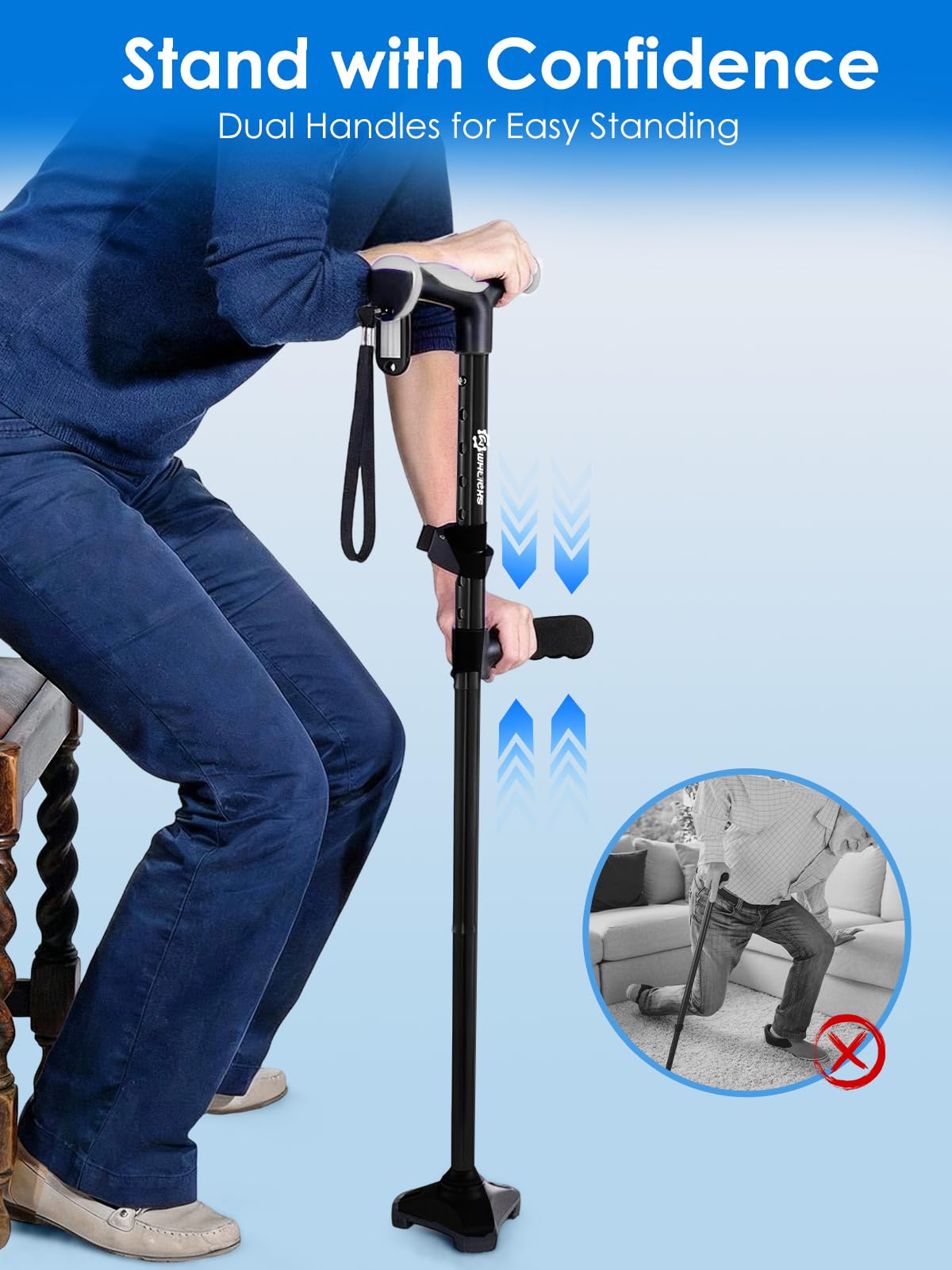 WHLICKS Bastón, Bastones Plegables para Mujeres y Hombres con Segundo Mango para Ayudar a Levantarse, Telescópicos, Plegables, Bastones Ajustables para Damas, Mayores y Adultos