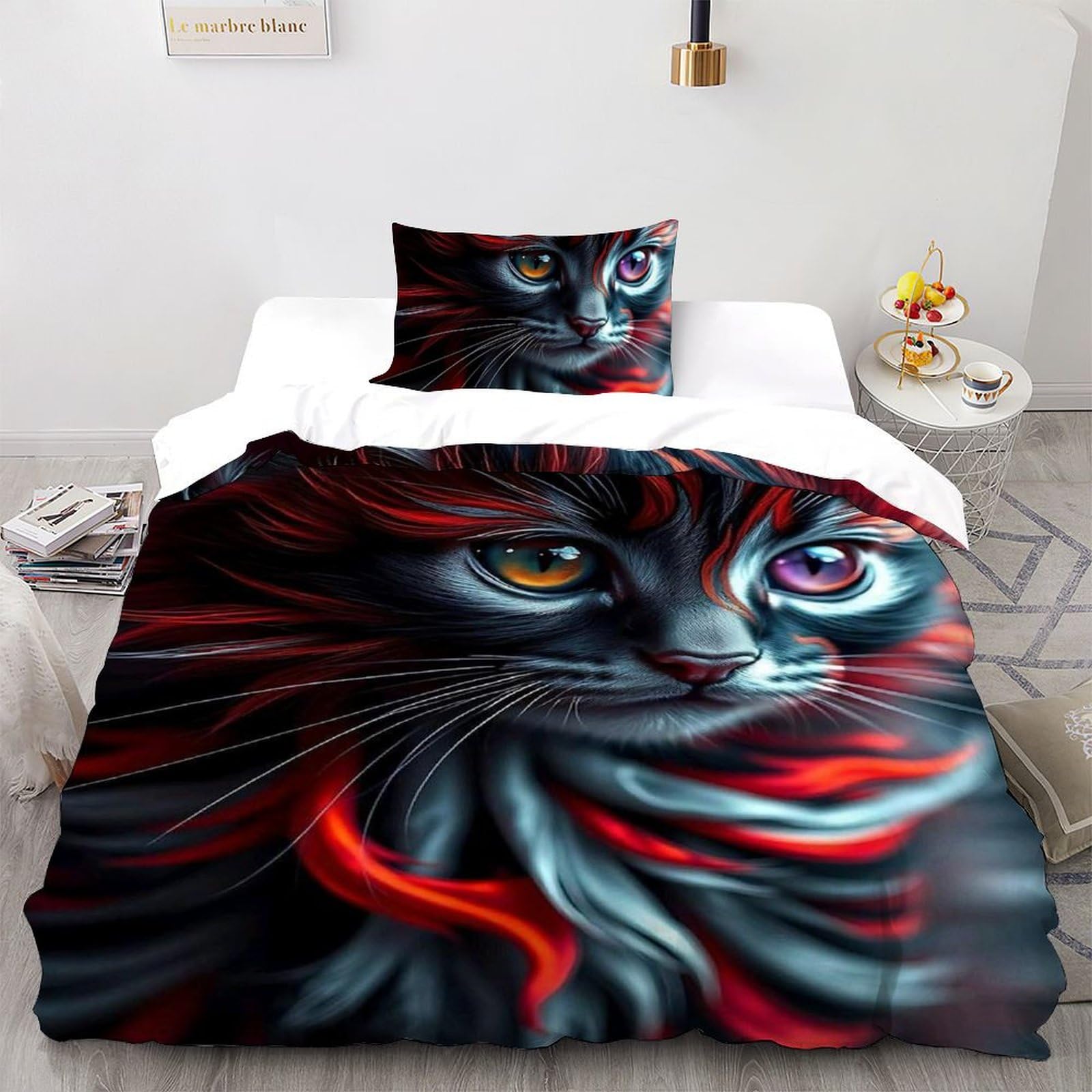 Linge de lit chat 3D 100% coton anti-transpiration contre les nuits agitées