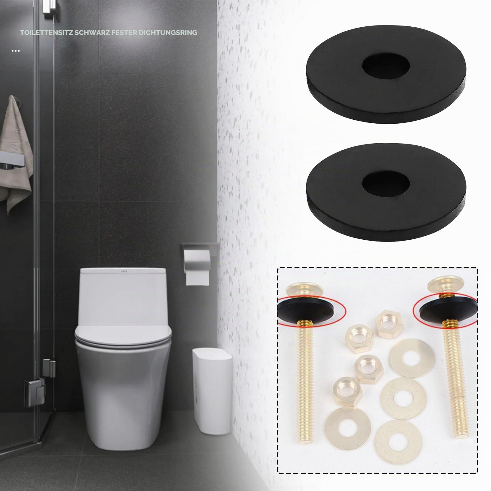 OTOTEC 12 x feste Dichtungen für WC-Sitz, rutschfeste schwarze Gummi-Unterlegscheiben