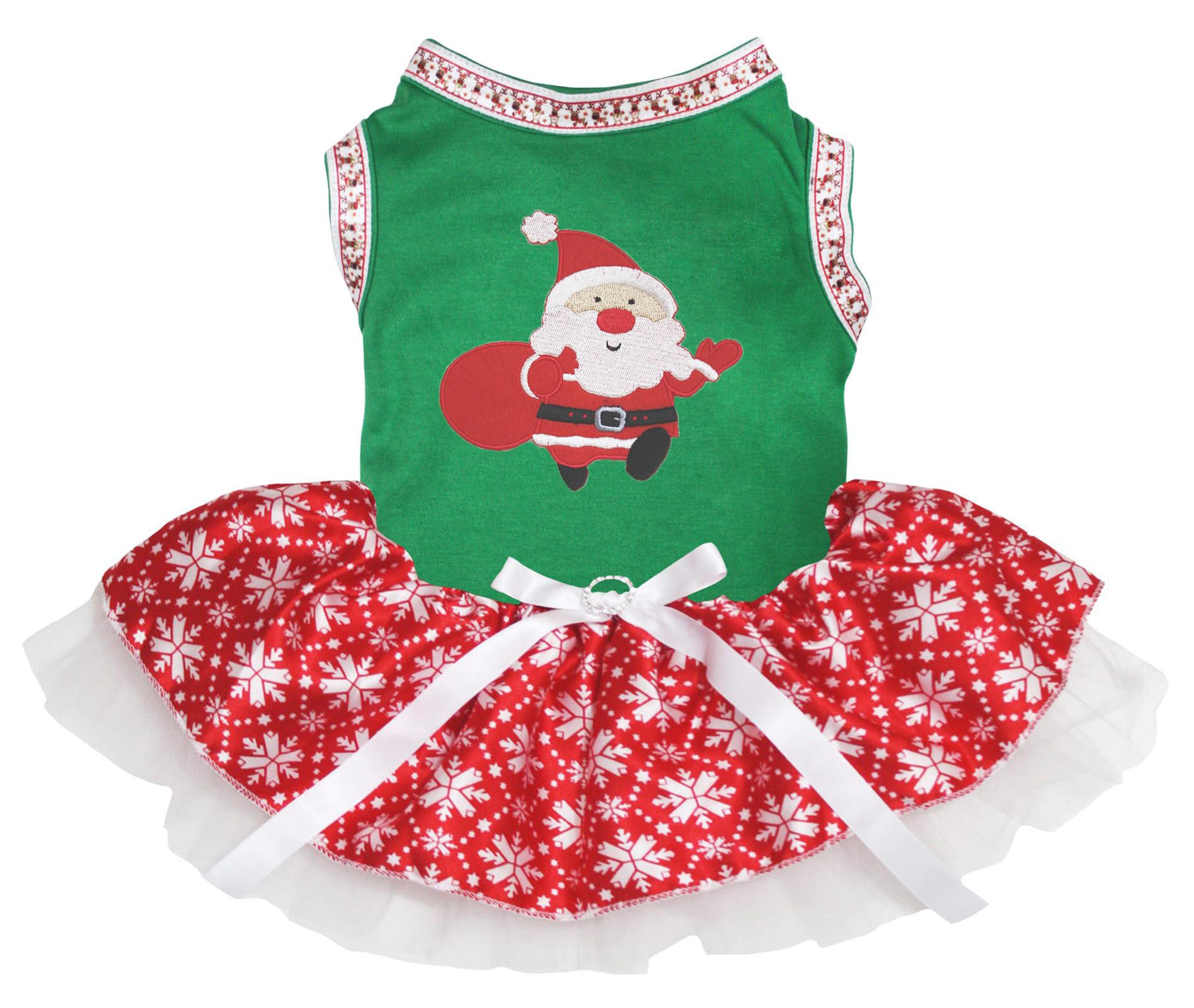 Robe de Père Noël pour chien Vert et flocons pour le réveillon