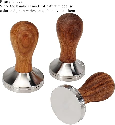 Miniatura 6 de DIBTSA Manipulador de café expreso de 2.008 in, con base plana de acero inoxidable 304 y mango de madera para portafiltro