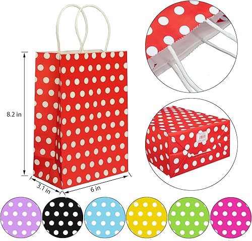 Miniatura 2 de ADIDO - Bolsas de papel rojo EVA con puntos blancos de papel kraft con asas bolsas de papel para niños, cumpleaños, bodas, fiestas y fiestas (8.2 x