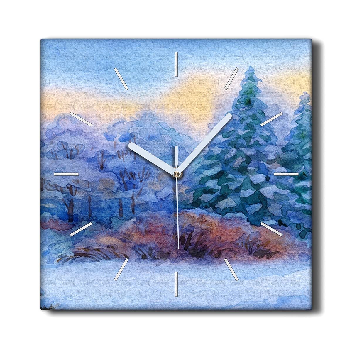 Horloge sur Toile 30x30cm Coloray Forêt de Neige Aquarelle sans Tic-Tac