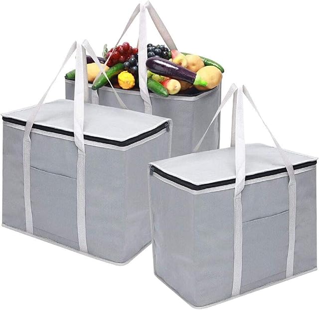 30L Soft Cool Bags, 3 Pack Food Delivery Bags, Insulated Cooler Bag Box, Foldable Picnic Cooling Lunch Bag for Camping BBQ Shopping Fishing Family Outdoor Activities