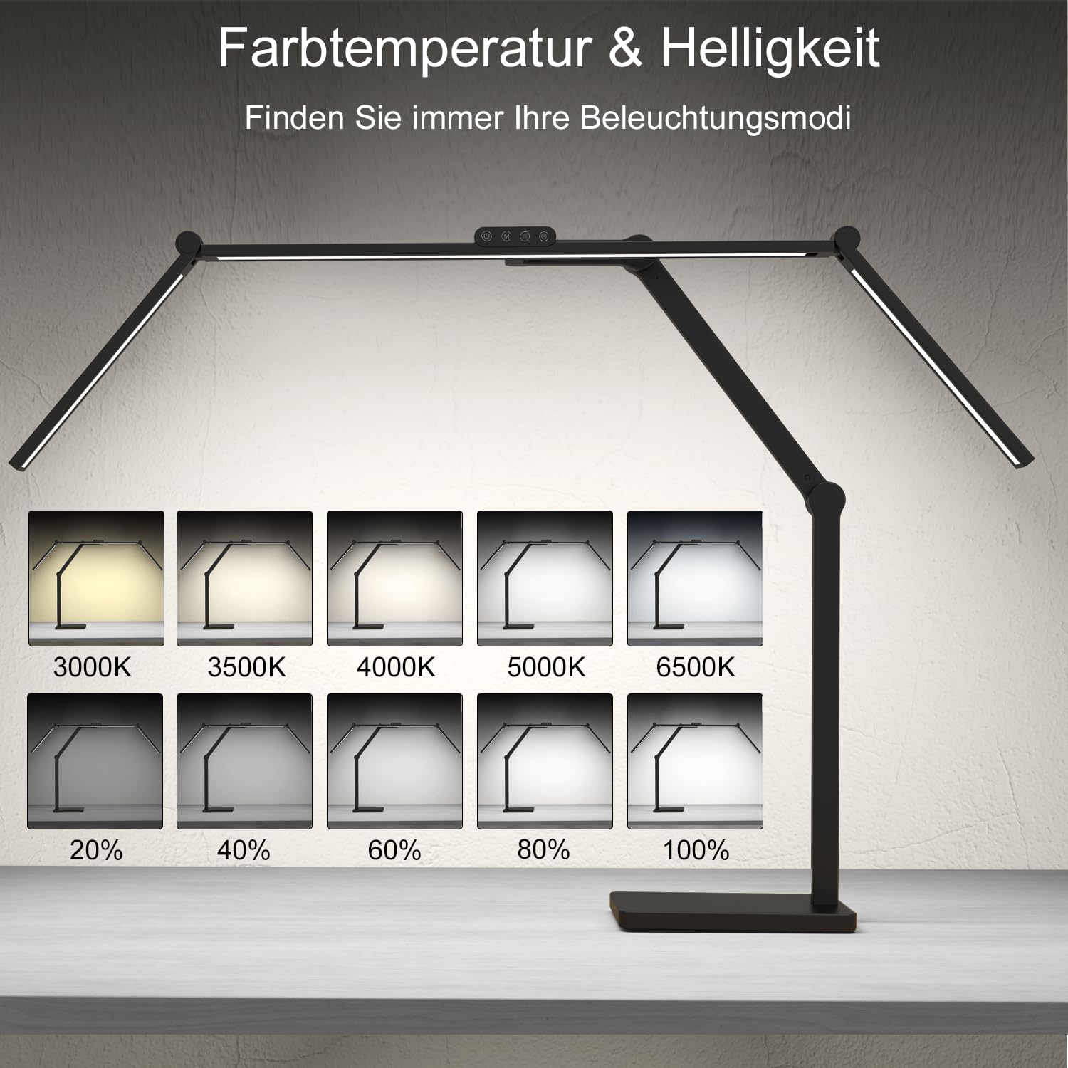 EPABINA Die 36W 3000 Lumen Schreibtischlampe mit Sockel, LED Dimmbar Tageslichtlampe, Drehbare Tischlampe, 120cm Monitor Lampe mit Automatischer Beleuchtung für Zeichnen