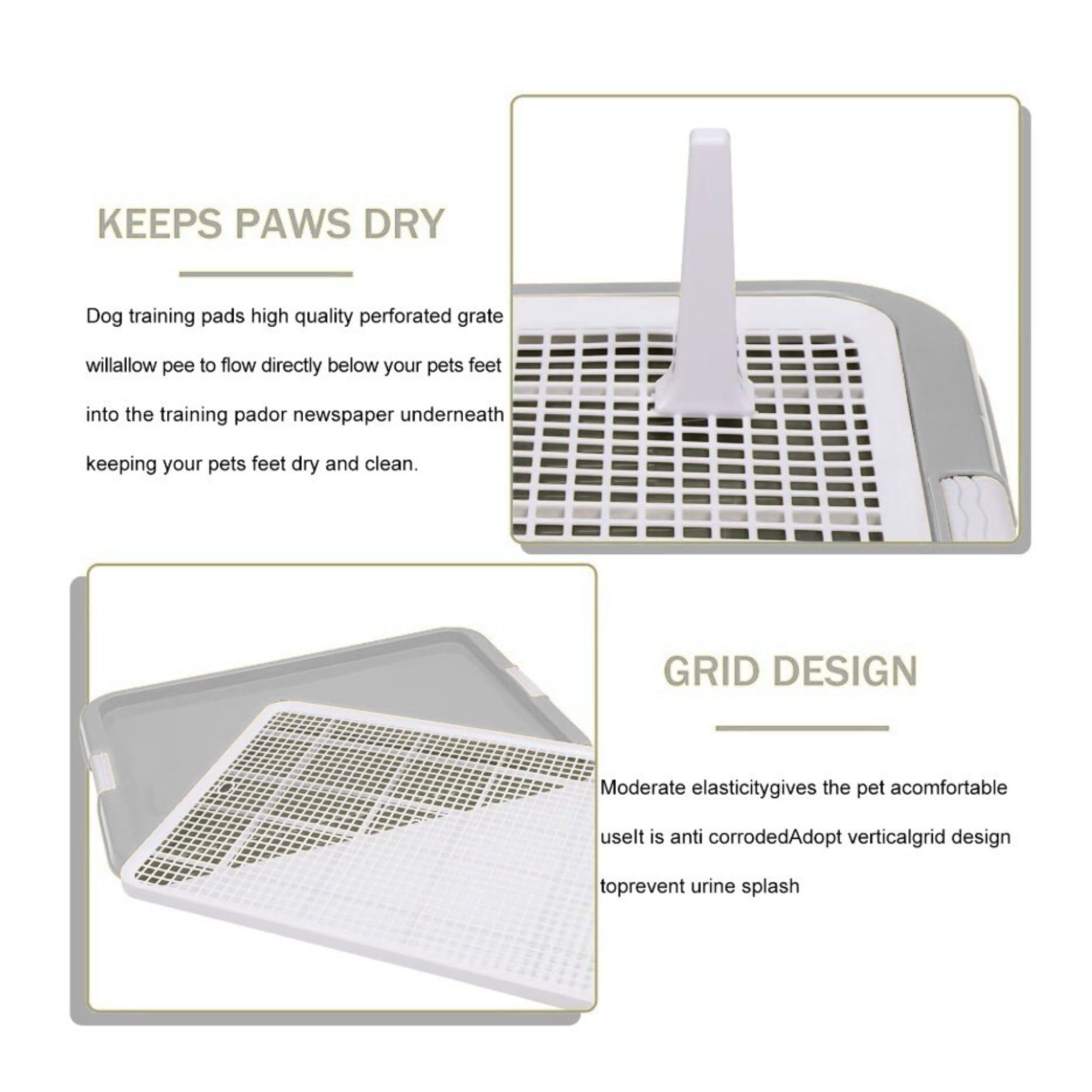 Toilette per Cani e Gatti con Griglia Antiscivolo 64x48cm – Vaschetta Igienica per Addestramento Cuccioli, Facile da Pulire, Base Antifuga, Ideale per Casa e Balcone