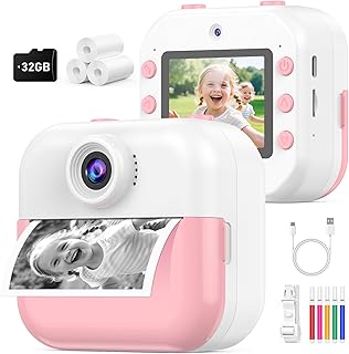 Cámara de impresión instantánea para niños, cámara DITUPAN Kids con cámara frontal y trasera para selfie, imprime videos de 1080P, juguetes portátiles de Navidad, cumpleaños, regalos para niños y