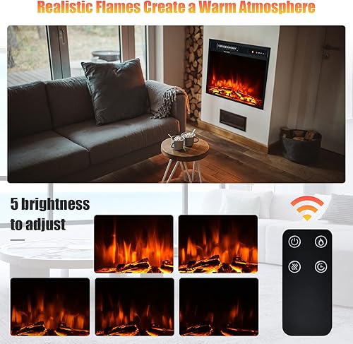 Miniatura 5 de Hysache - Chimenea eléctrica de 18 pulgadas, calentador empotrado de 1500 W con 5 intensidades de llama, 2 modos de funcionamiento, control remoto y