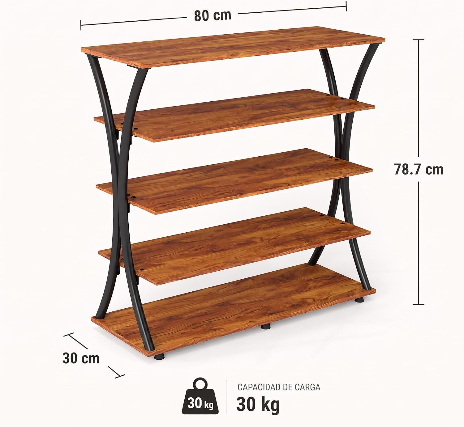 Manora Meuble à Chaussures 5 Niveaux, Étagère à Chaussures en Métal et Bois, Range Chaussures pour 15-20 Paires, Style Industriel Moderne, Rangement Entrée Salon Chambre, Marron Rustique