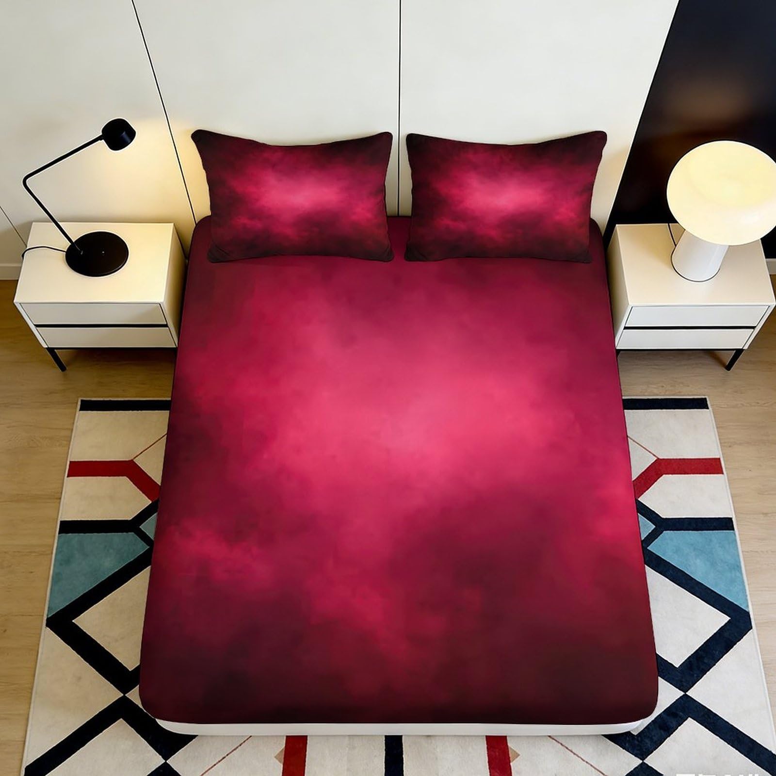 3D Printed Burgundy Tie-Dye Fitted Sheet Microfiber Mattress Cover for Bedroom, Dorm and Guest Room Decor 90x200x25cm