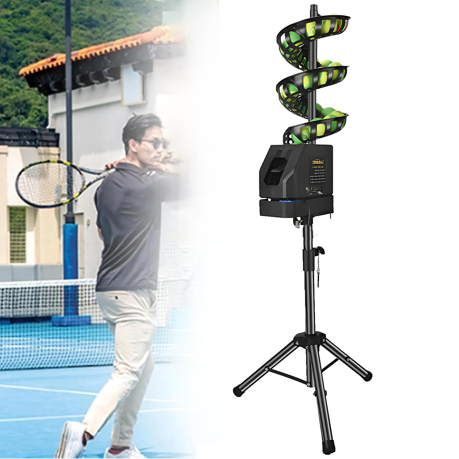 Lanciatore portatile per palline da tennis con telecomando: velocità regolabile, altezza e oscillazione per sessioni di allenamento da principianti a giocatori avanzati