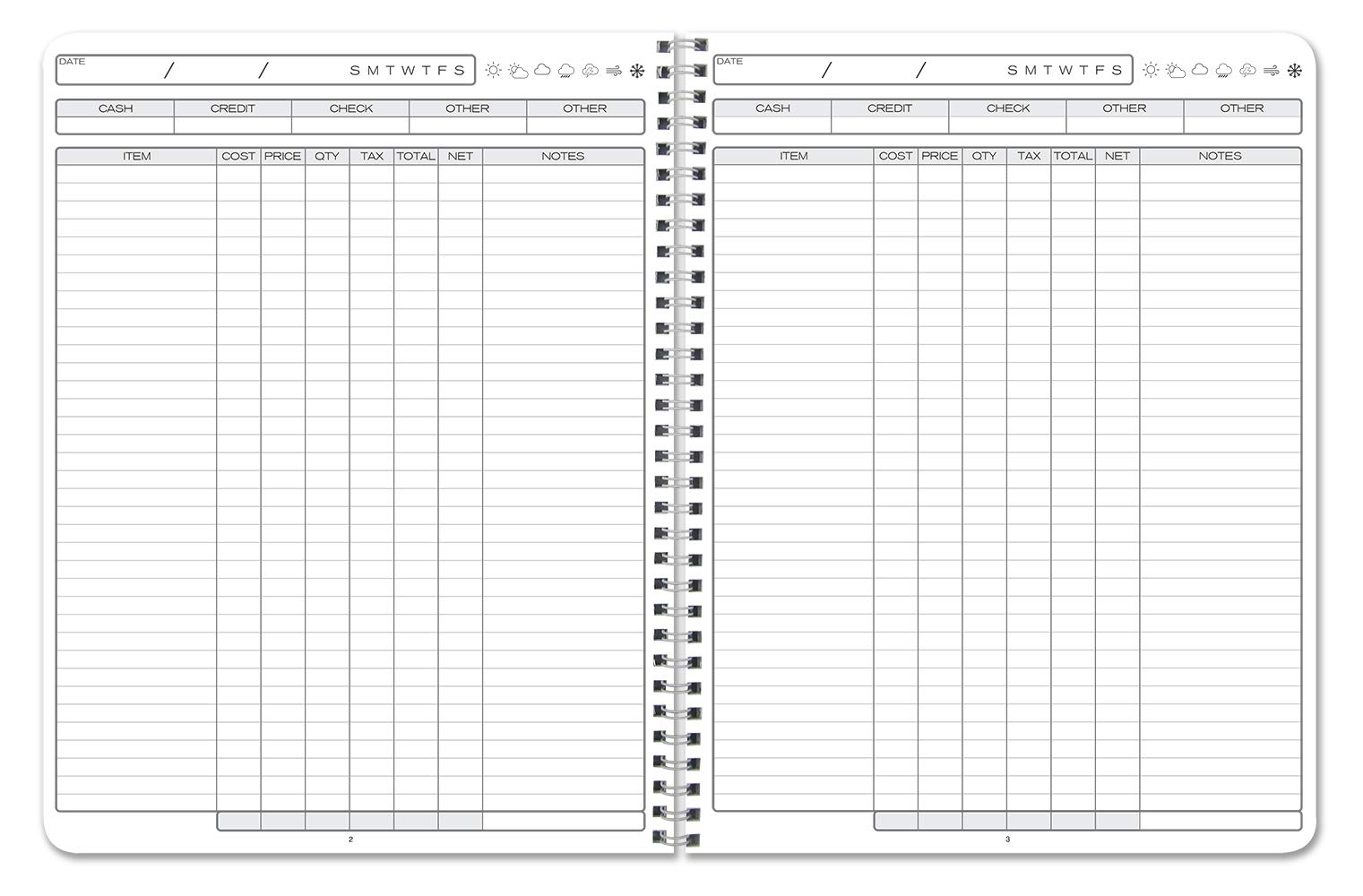 BookFactory Cuaderno de registro de ventas diarias, Wire-O, 100 páginas | Registro de resumen de ventas para pequeñas empresas, 8.5 x 11 pulgadas, fabricado en Estados Unidos
