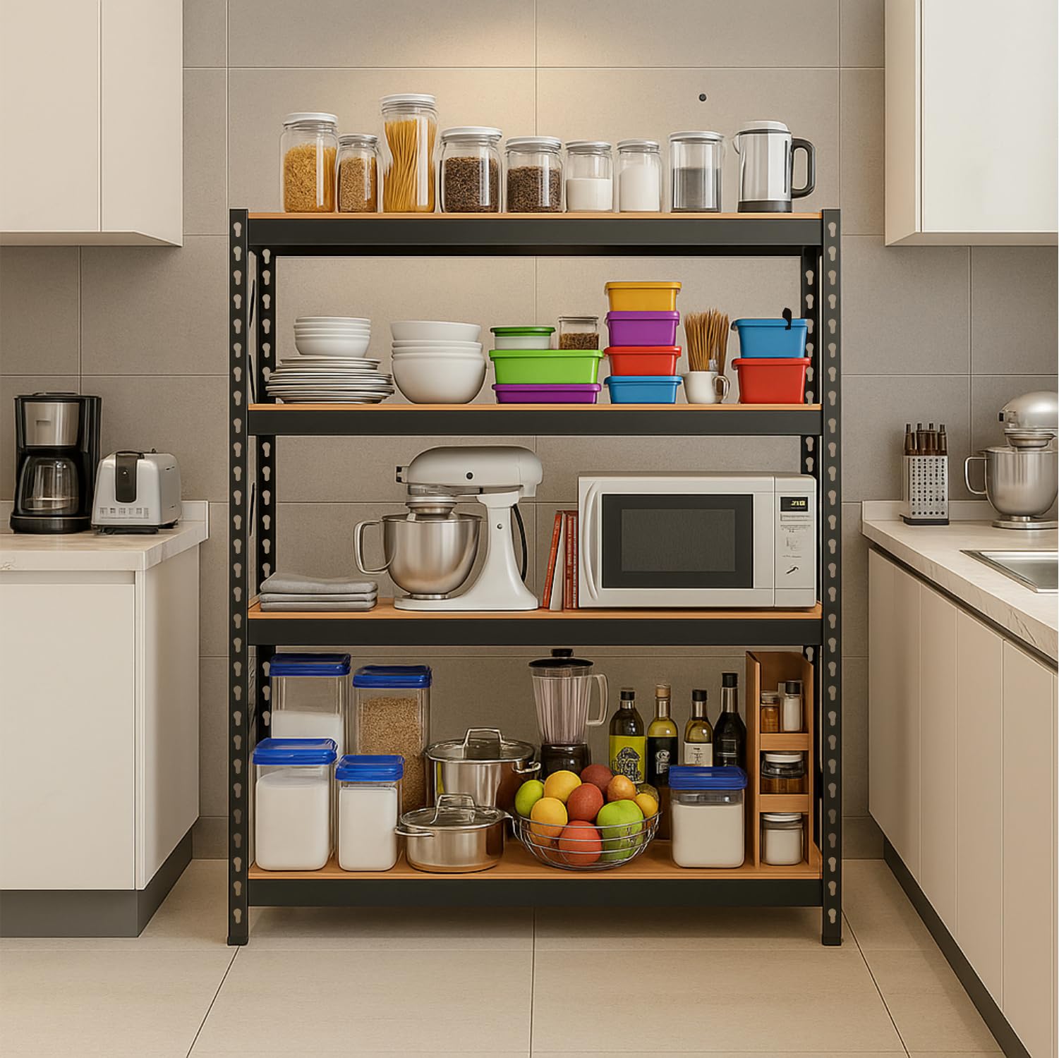 HOMIFLY 4-Tier Extra Large Metal Shelf Rack/60x36x12 InchAdjustable Boltless Shelving Unit/Heavy Duty Display Rack Organizer for Garage/Kitchen/Warehouse/Tool-Free Assembly and Rust-Resistant