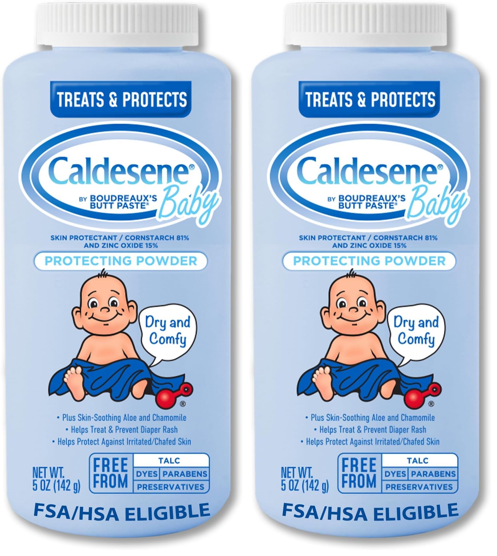 Caldesene Baby Cornstarch Powder with Zinc Oxide, 5 oz (Pack of 2)
