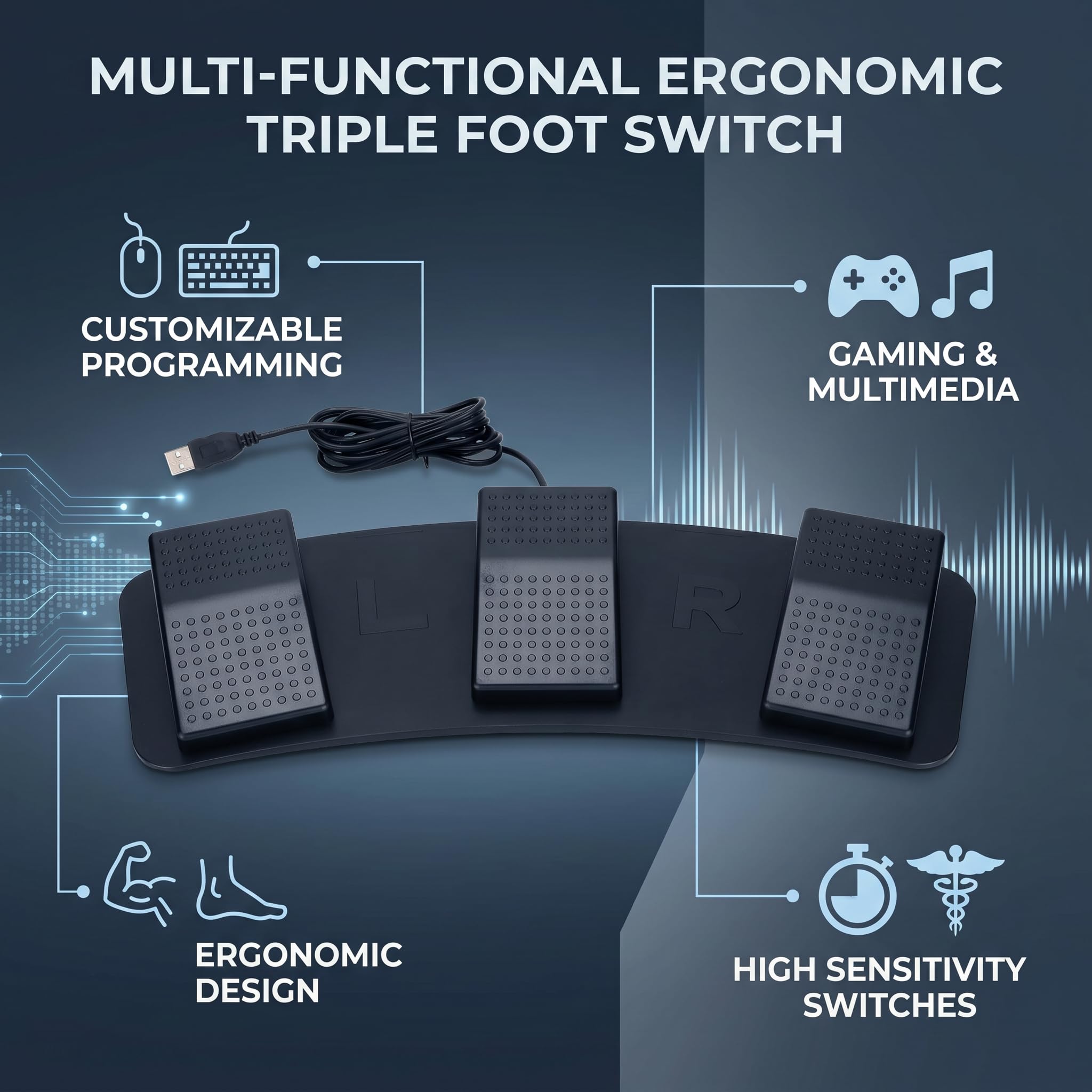 Yosoo Gear USB Dreifach-Fuß Schalter Pedal PC Dreifach-Fuß Schalter Programmier Bares Computer-Fußschalter-Pedal, Foot Pedal pc, Foot Pedal