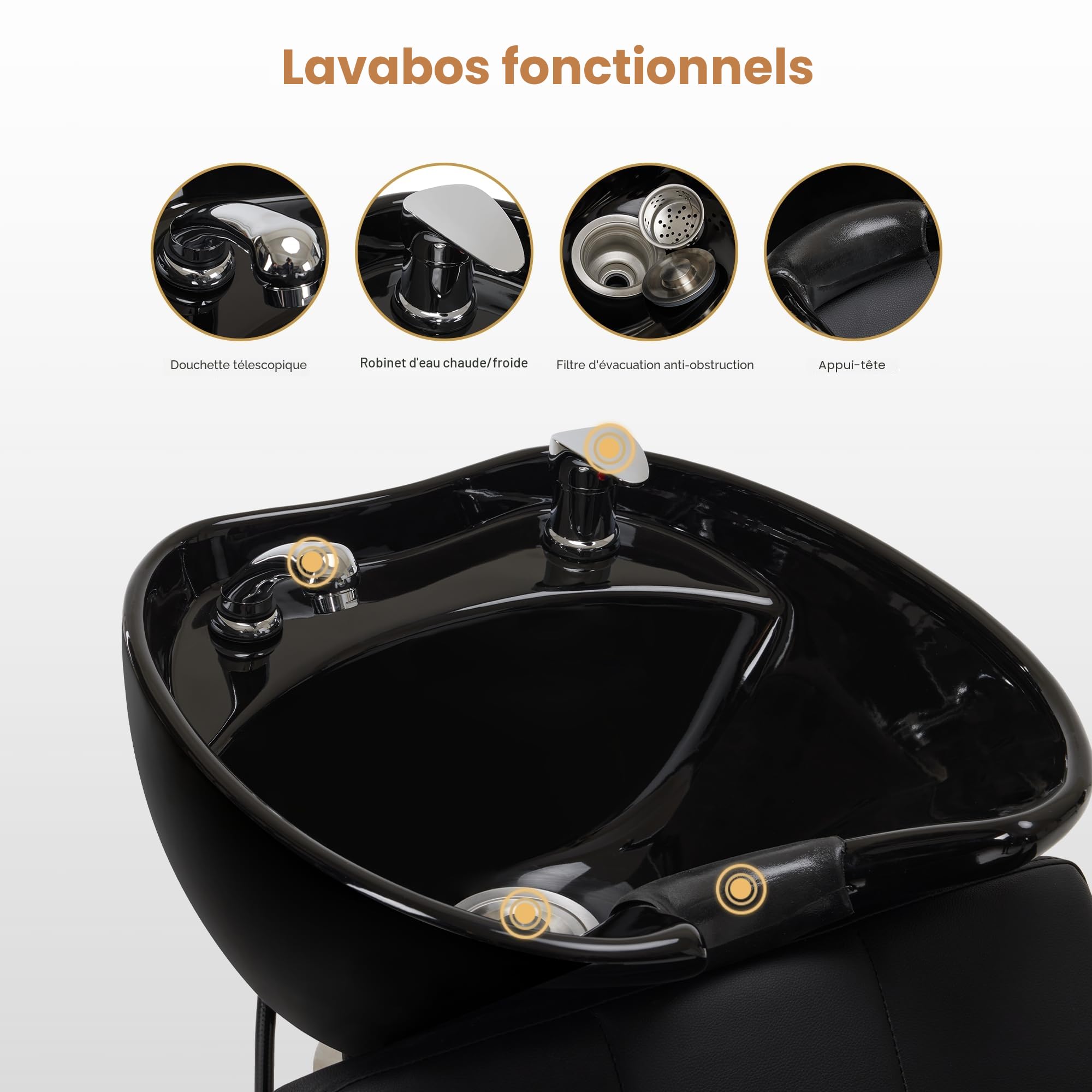 Barberpub Coiffure avec lavabo, lavabo de Coiffure en céramique réglable, Lavage inclinable Lavage de Coiffure pour Salon Spa 8010 (Noir)