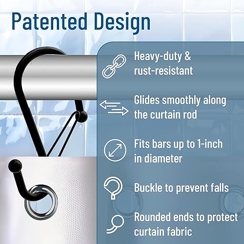 Miniatura 8 de 10 Metalic S-Hooks with Anti-Fall System. Anti Drop S-Shaped Hook with Safety Buckle to Prevent Falls. Heavy Duty. (Black, 2.5in Long (Diameter