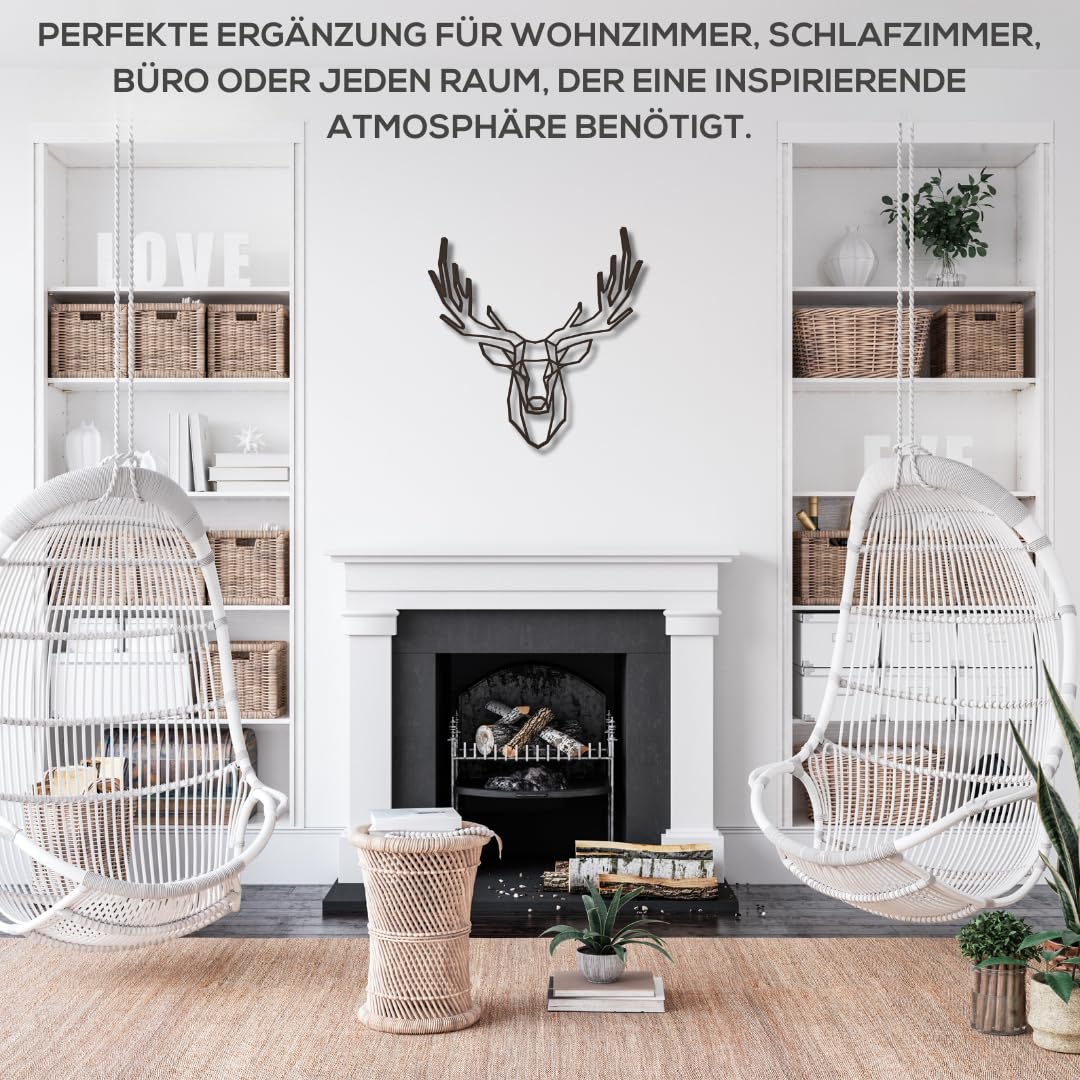 KUINEA Hirsch Wanddeko Holz [Farbe Anthrazit] I Deko für Zuhause, Büro, Schlafzimmer, Wohnzimmer und Küche I Wandbild