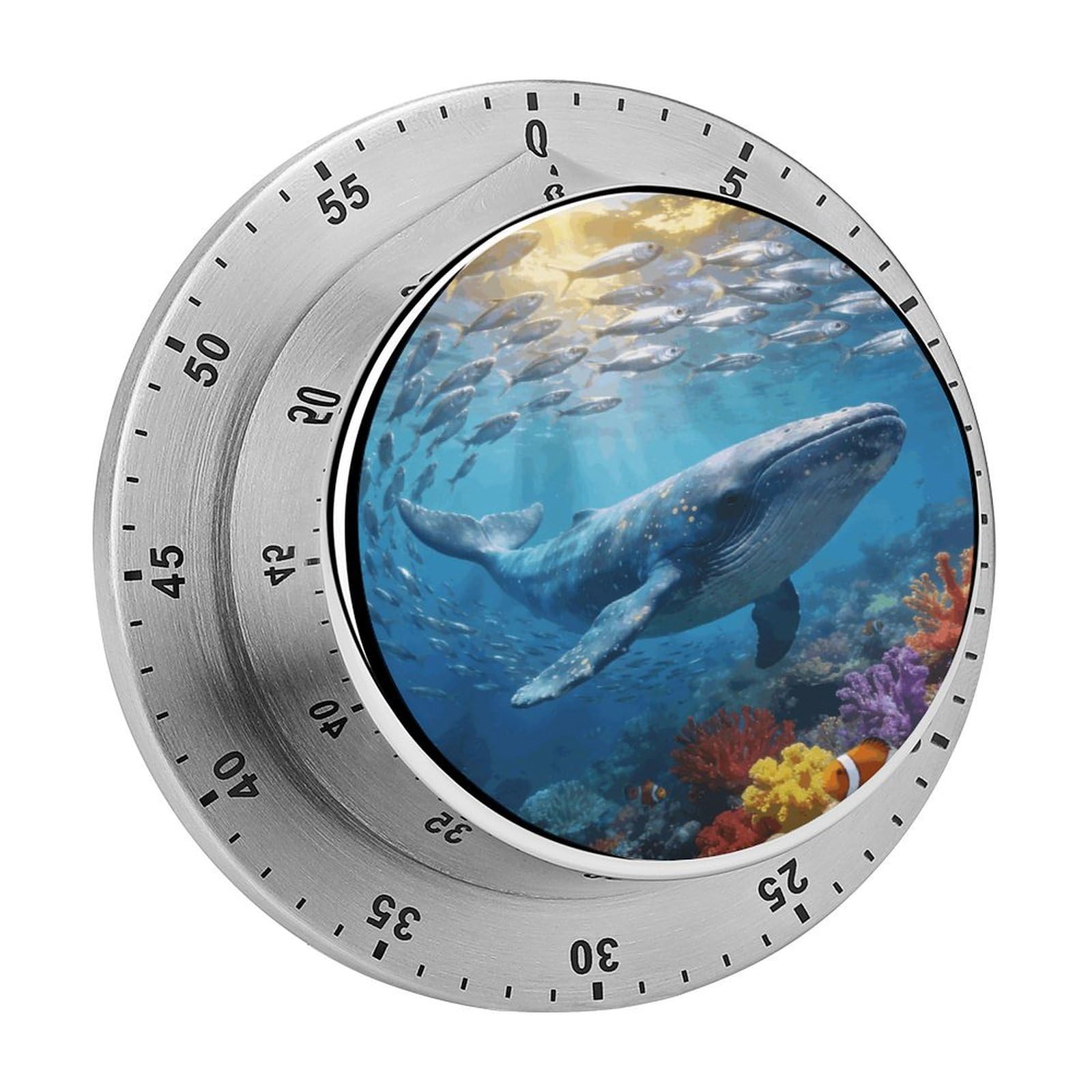 Underwater World of The Ocean Timer Exquisite Stainless Steel Body Desk Visual Timer with Loud Alarm 60-Minute Mechanical Countdown Timers Magnetic Backing Cooking Kitchen Timers for Work