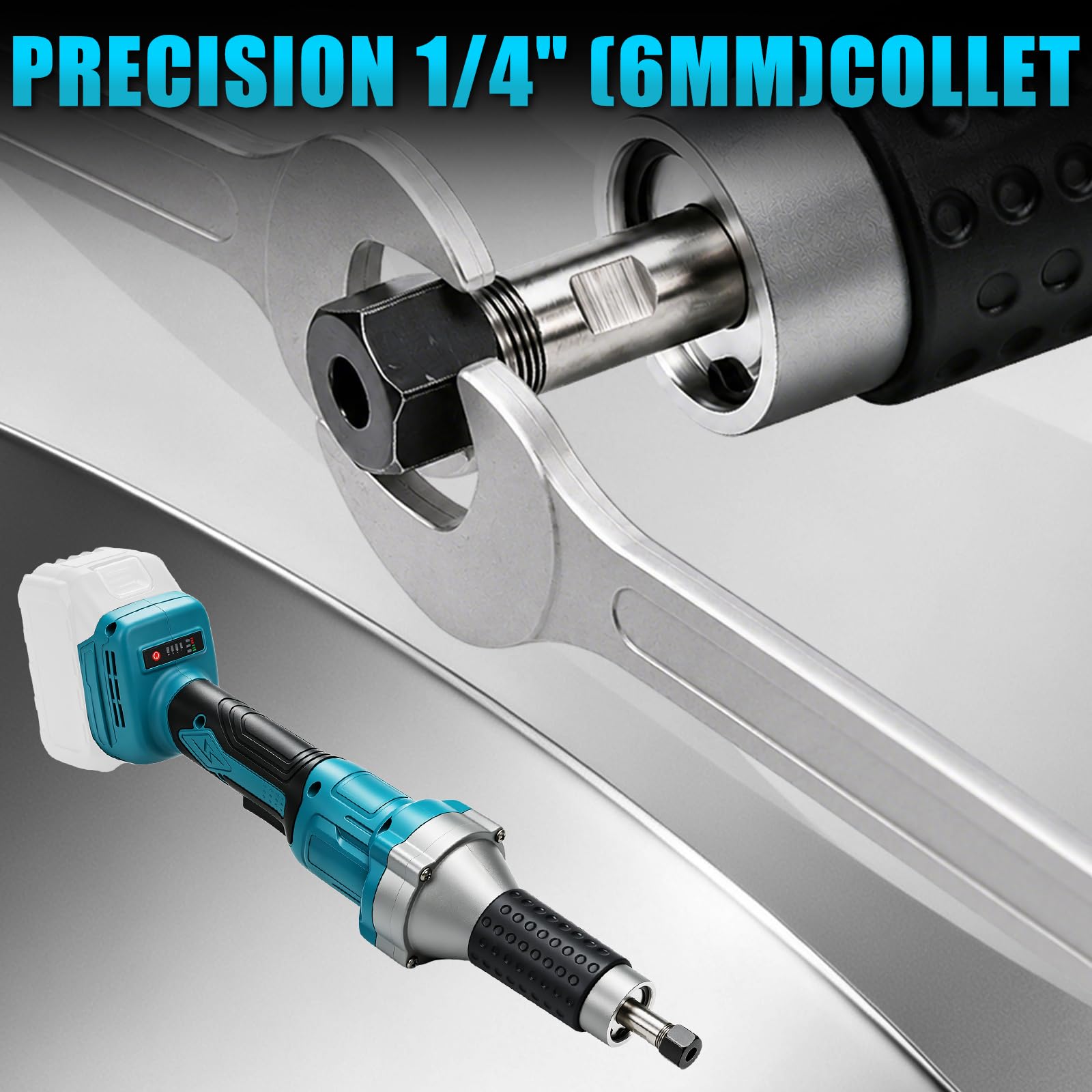 Smerigliatrice dritta a batteria compatibile con Makita da 18 V, senza spazzole, con pinza di serraggio da 6 mm e regolazione della velocità a 4 livelli, strumento multifunzione per