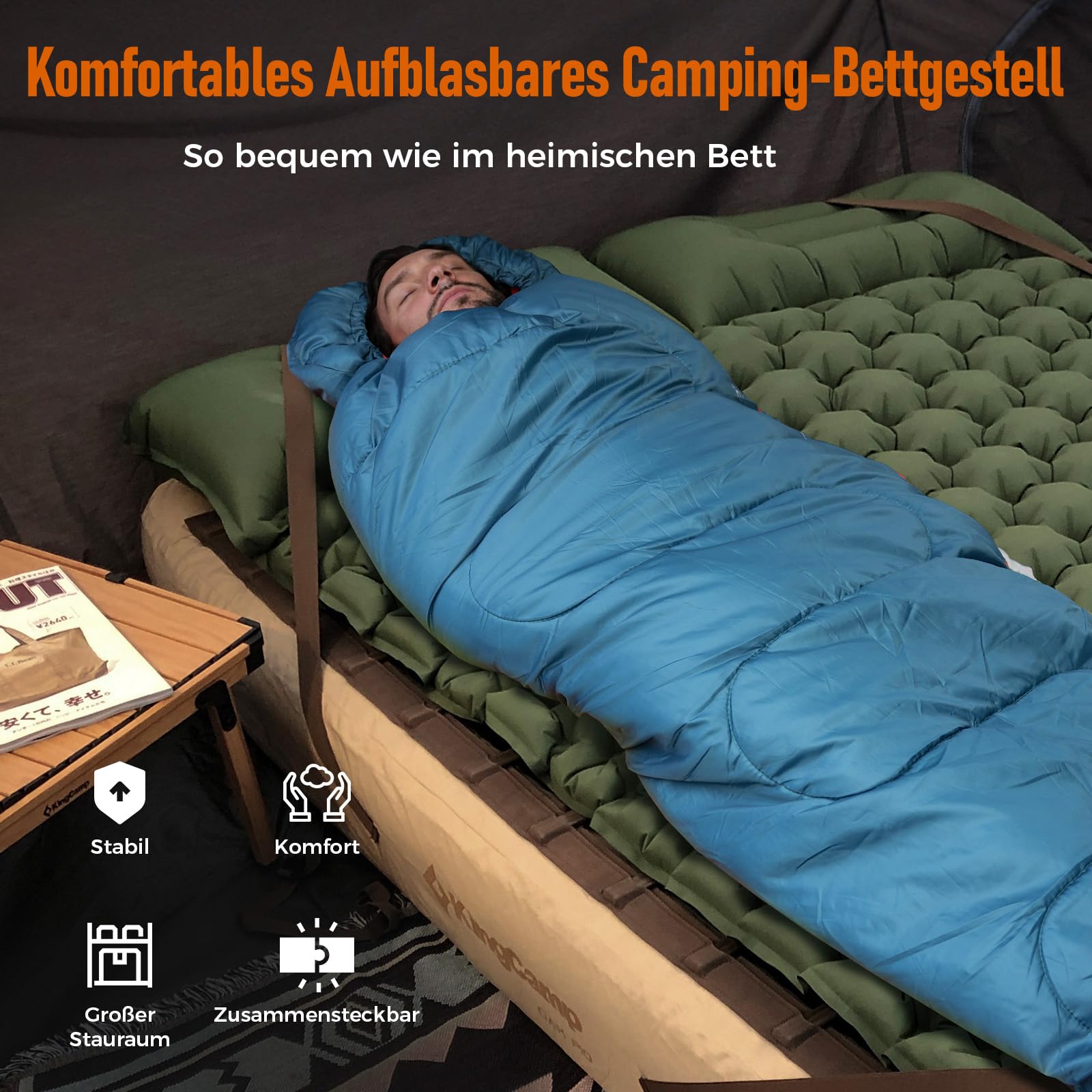 KingCamp Aufblasbares Campingbettgestell Luftsofa Feldbett Aufblasbares Bettgestell für Isomatte Matratze Leichtes und Tragbares Outdoor Reisebettgestell