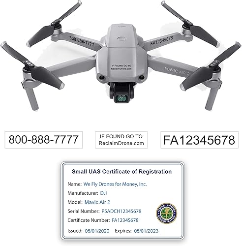 Mavic Air 2 - DJI - Paquete de identificación de drones de la FAA - Etiquetas (3 juegos) + tarjeta de identificación de registro UAS de la FAA para