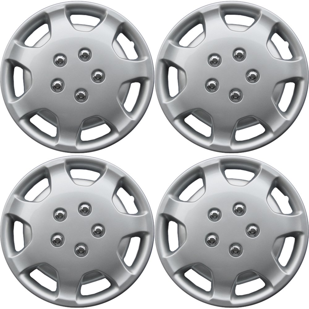 OxGord 14 inch Silver Snap-On Hubcaps with 7 Hole Compatible with 1994 Toyota Camry Standard Steel Wheel Covers