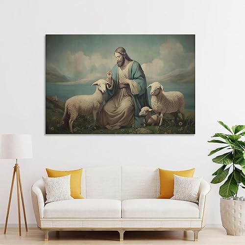 Miniatura 3 de Arte De Pared Retro Para Dormitorio, Jesús Y Cordero, Carteles De Jesucristo, Decoración De Habitaci Póster Pintura Decorativa Lienzo Póster de
