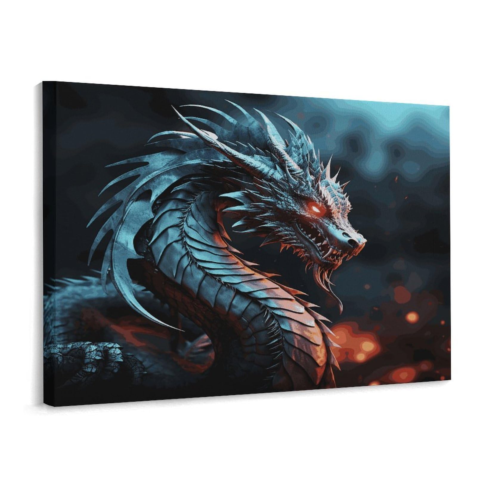 Fodpand Frame-Style Dragon Bathroom Wall Art Canvas Prints, Artwork For Walls For Living Room Hallway Stair Office Wall Decor, Pictures Home Decor 15.7X11.8 Inch