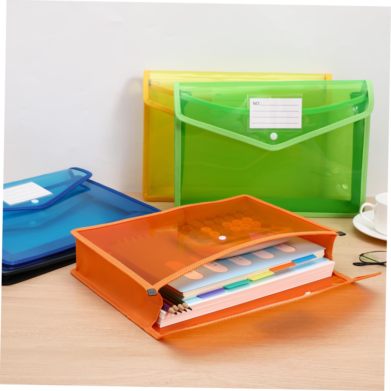 PLAFOPE 7pezzi Busta di Plastica con Bottone per Documenti Busta Trasparente Resistente in Pp per Ufficio Scuola e Archiviazione Organizzazione Efficiente
