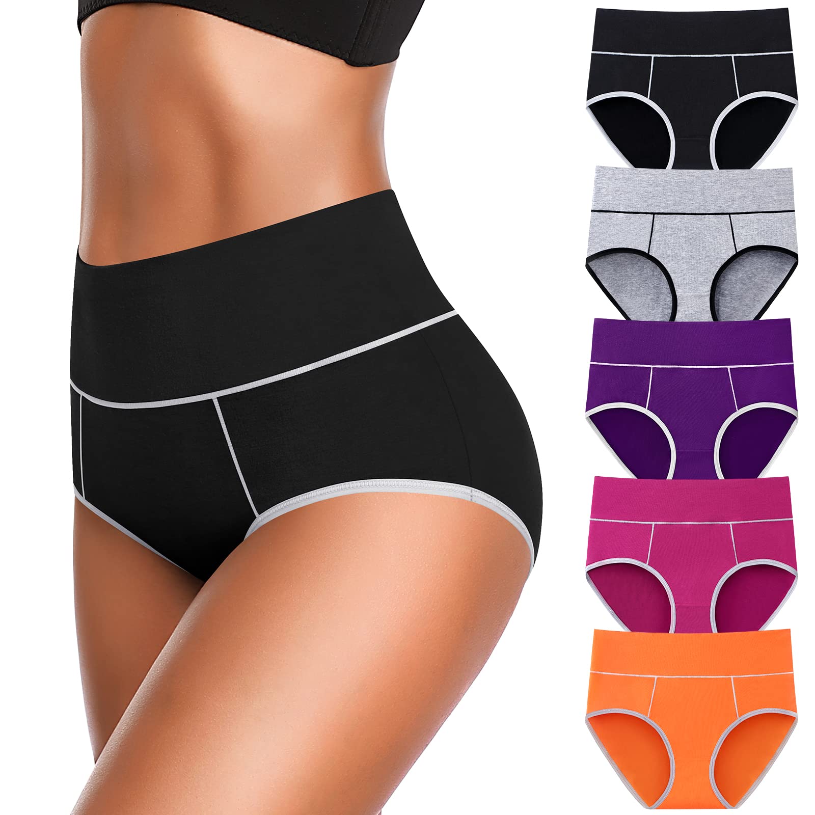 annenmy Womens Cotton Underwear High Waist Soft Briefs Breathable Ladies Panties 5 pack, Multicolor A-5 Pack, Medium-picture-15