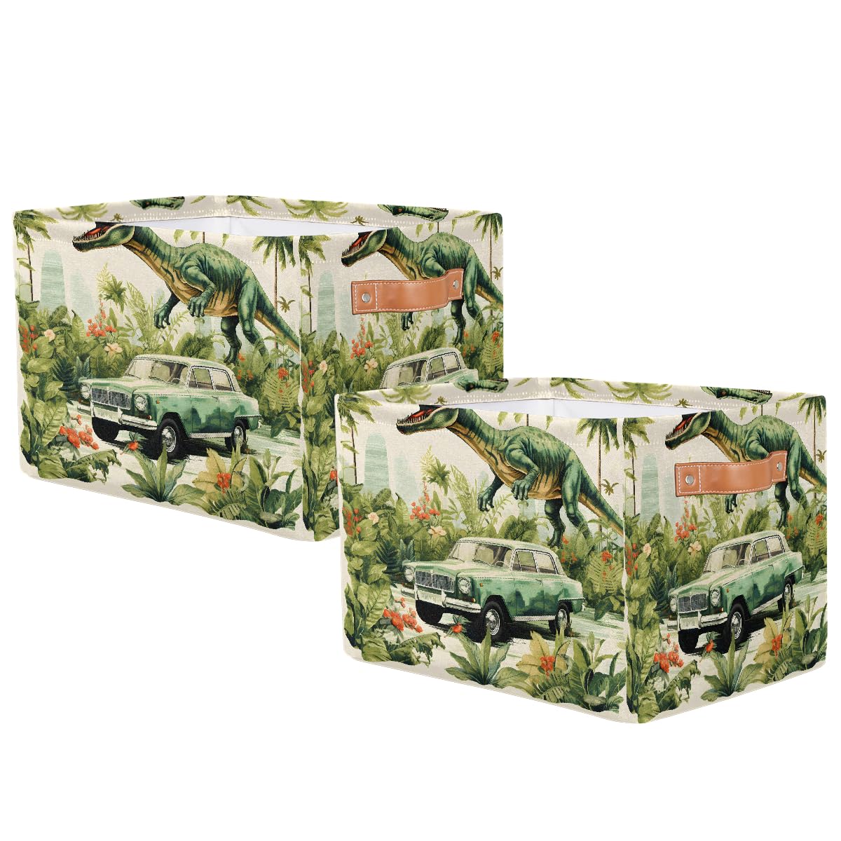 Mexpekil Cesta de almacenamiento de animales de dinosaurio, palmera, caja de almacenamiento de juguetes para niños, plegable, organizador de tela para estantes, cesta de regalo grande con asas, 2