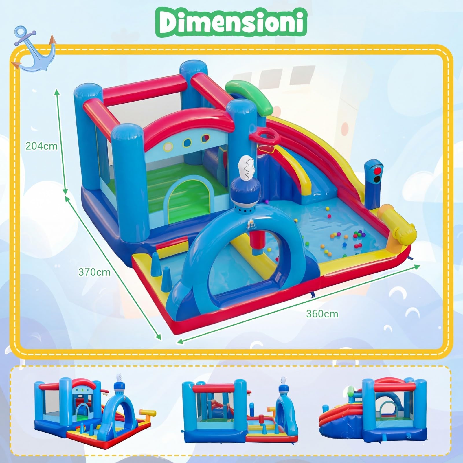 COSTWAY Castello Gonfiabile per Bambini, Casa Gonfiabile con Piscina, Cannone d'Acqua, Gioco con Anelli, Gioco a Bersaglio e Parete d'Arrampicata, Parco Acquatico da 3-12 Anni per Esterno