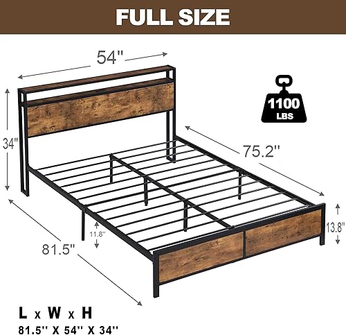 Miniatura 2 de Base de cama industrial con luces LED y 2 puertos USB, marco de cama de plataforma moderna con cabecera de almacenamientoespacio de almacenamiento