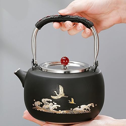 Miniatura 2 de Hervidor de té, hervidor de té verde silbante verdenegro, olla de té de acero inoxidable, moderna tetera con patrón de pájaros y nubes, con mango