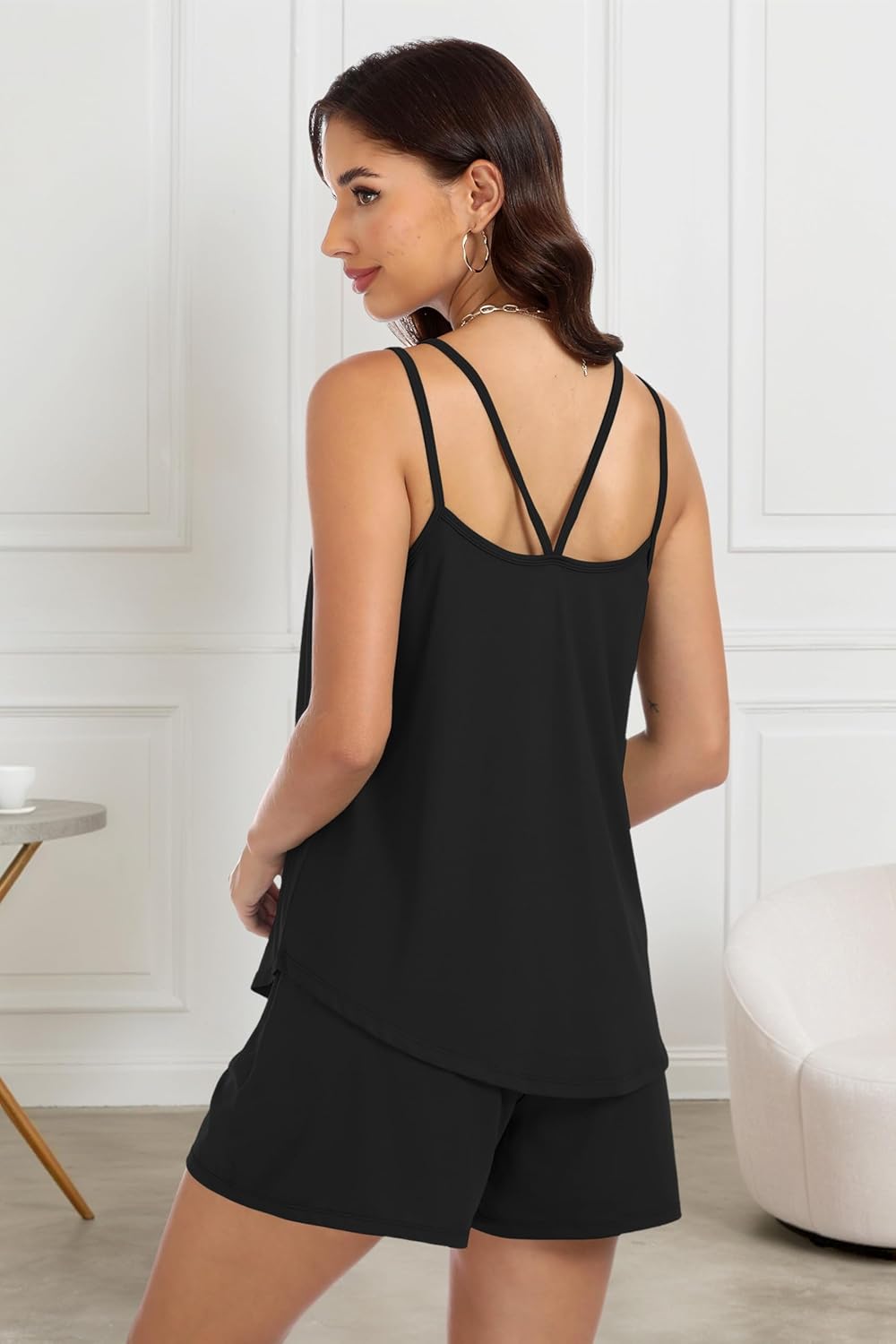 KevaMolly Pajama Set for Women 2 Piece Lounge Set Soft Pjs Sets Flowy Sleeveless Tank Top Comfy Shorts Sleepwear with Pockets - Image 2