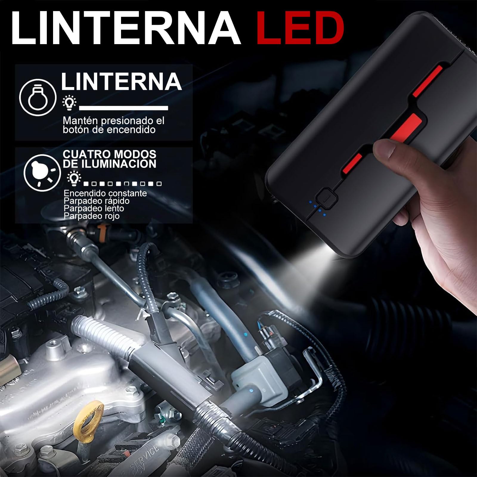 Arrancador de Batería de Coche 600A 10000mAh - Jump Starter Portátil 12V para Motores Gasolina hasta 4.0L y Diésel 2.5L, Power Bank USB-C con Pinzas Inteligentes de Seguridad y Linterna LED