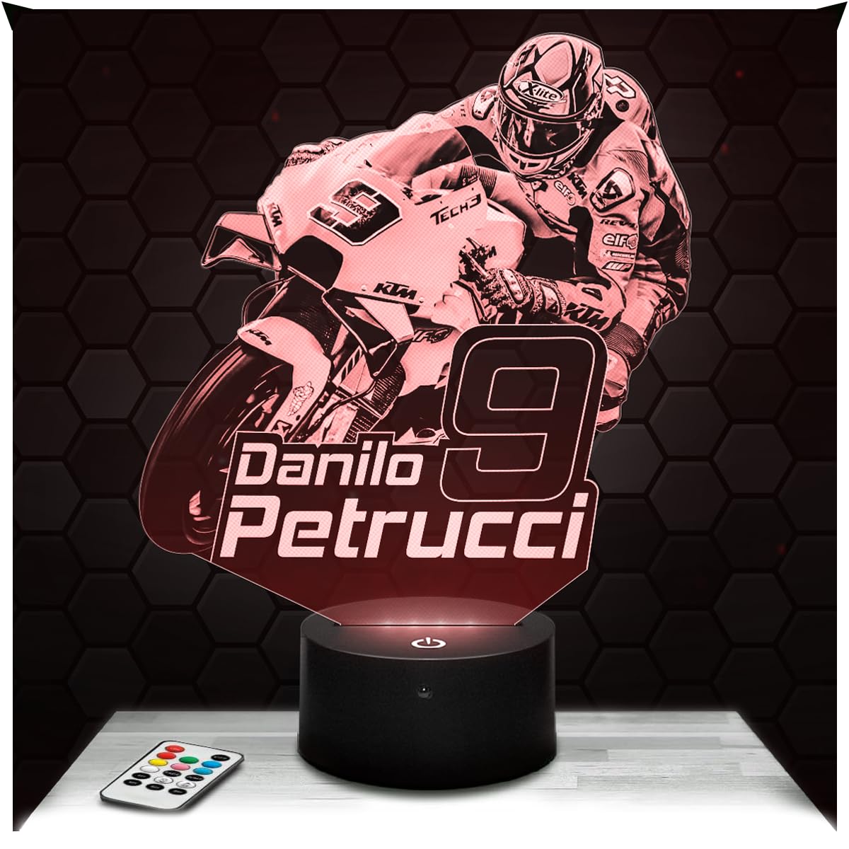 Lampephoto.fr - Moto GP - Danilo Petrucci 3D Lamp, Night Light 3D LED Illusion Lamp, Gift idea for Men Motorcycle, Gifts Merchandise for Boys and Girls, Children's or Adult Bedroom Night Light